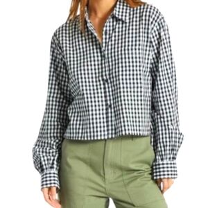 Brixton Retreat Gingham Crop Button Up Shirt Size S